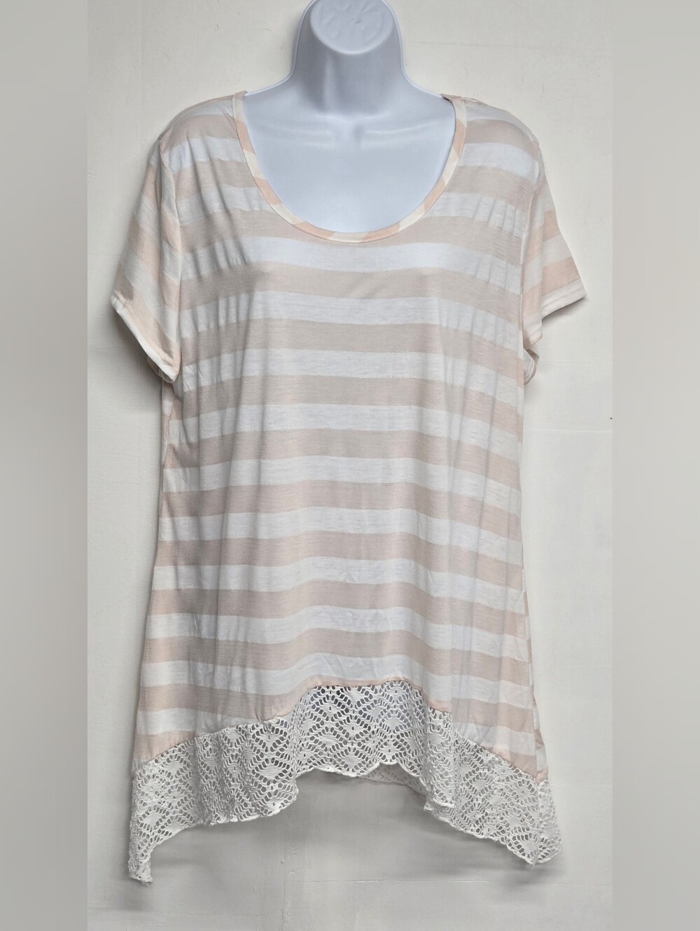 Say Anything 2X Vintage Top Stretch Asymmetrical Crochet Lace Stripes